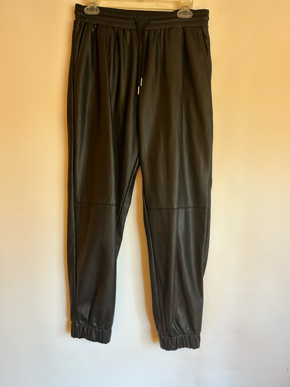 AARON & AMBER BLACK VEGAN LEATHER JOGGERS DRAWSTRING WOMEN’S PANTS SIZE MEDIUM